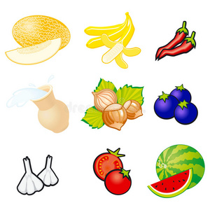 水果和蔬菜。 有机食品图标矢量插图