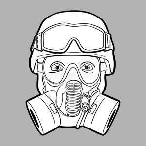 士兵护目镜防毒面具士兵-可编辑矢量图形照片