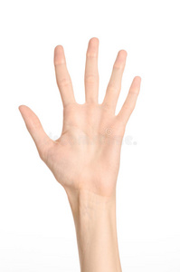 手势主题人的手在工作室的白色背景上显示孤立的手势
