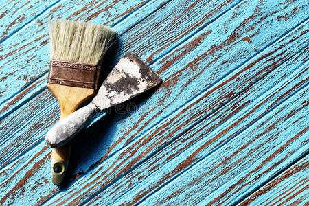 泥刀 古老的 条件 油漆 刮削 艺术 木材 颜色 工具 画笔