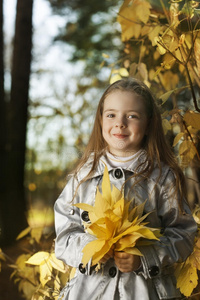 女孩在树叶秋天