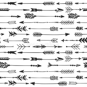 箭头乡村无缝图案。 手绘复古矢量