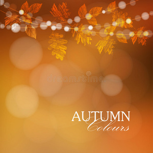 秋天，秋天的背景，树叶和灯光，