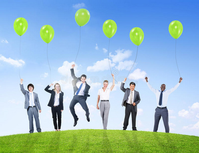 商务人士幽默气球支持成功信心团队合作照片