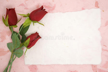 带红玫瑰的白纸