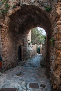 城市景观在Monemvasia，Peloponnese，希腊