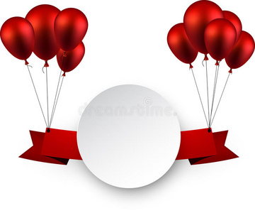 用气球庆祝红色丝带背景