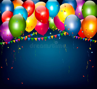 五颜六色的节日背景，气球和纸屑。