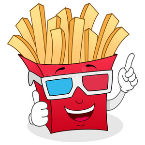 油炸眼镜带3d眼镜的薯条纸袋照片