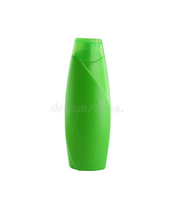 绿色洗发水瓶隔离在白色上。