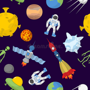 插图 轨道 卡通 可爱的 颜色 外星人 行星 月亮 宇宙
