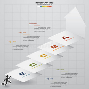 抽象的商业图表。 五步图模板。 一步的想法。