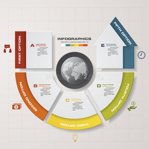 抽象5个步骤与箭头形状的信息元素。