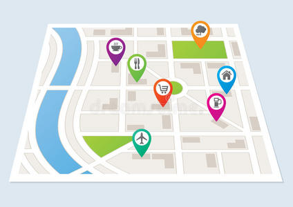 城市的位置带有位置标记的城市地图照片