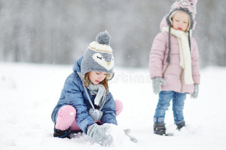 乐趣 游戏 十二月 女孩 姐妹 小孩 冻结 雪球 兄弟姐妹