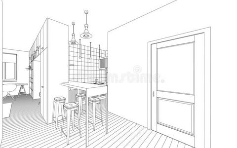 起草 新的 蓝图 绘画 厨房 建设 活的 酒吧 办公室 建筑学