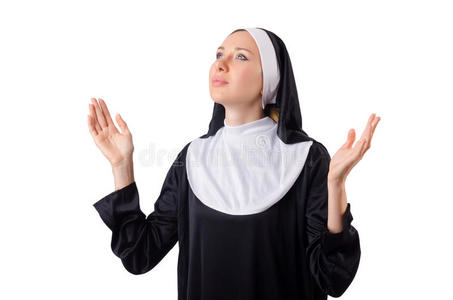 长袍 宗教 女孩 有趣的 白种人 祈祷 面对 基督教 可爱的