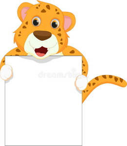 可爱的豹子卡通手持空白标志