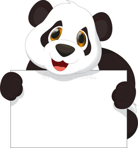 可爱的熊猫卡通拿着空白的牌子