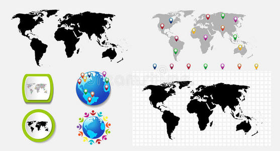 通信 插图 地理 国家 收集 大陆 地图 圆圈 标记 商业