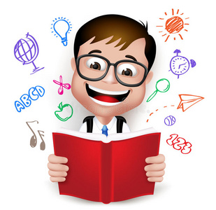 三维现实,聪明的孩子学校男孩阅读书籍的创造性想法照片