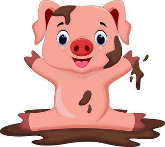 有趣的猪在泥里玩