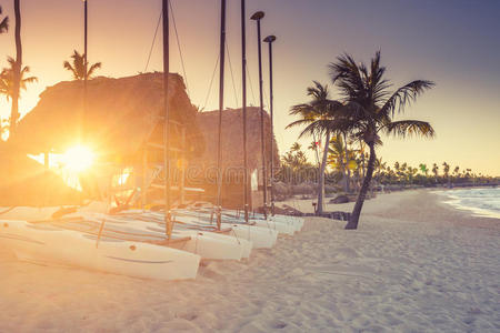 加勒比海海滩上的日落