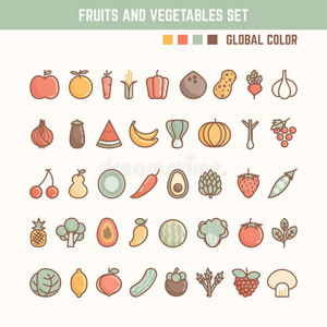 水果和蔬菜轮廓图标设置