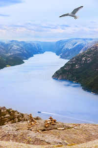 岩石 海岸 峡湾 攀登 挪威语 全景图 傍晚 讲坛 风景