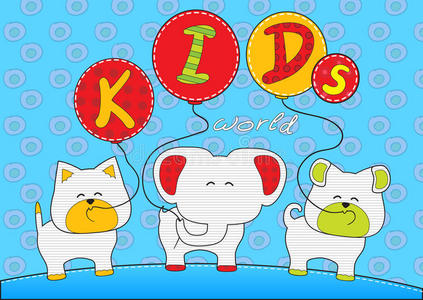 乐趣 童年 动物 大象 意象 卡通 插图 玩物 小猫 孩子们