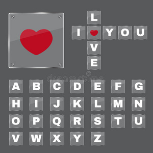英语字母表和一张玻璃矢量上的红色心脏
