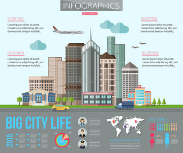 大城市生活信息图表与道路，高大