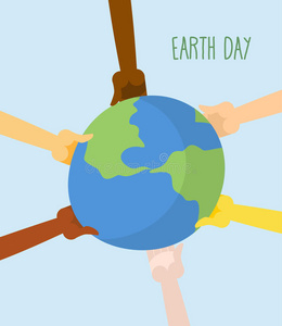 地球日。 人们双手捧着地球。 矢量插图