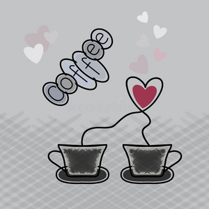 带着爱的咖啡。 一杯咖啡，标志，设计元素。