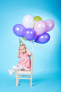 美丽的 儿童 气球 女孩 乐趣 可爱的 白种人 聚会 生日