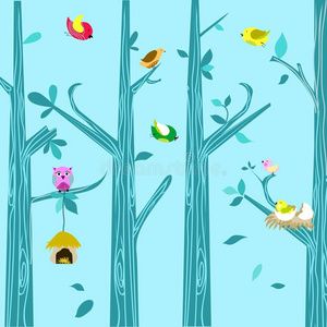 森林 动物 纸张 房子 要素 桦木 插图 花园 小孩 卡通