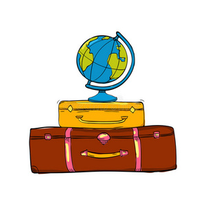 行李 离开 古老的 手柄 包装 手提箱 夏天 地球 旅游