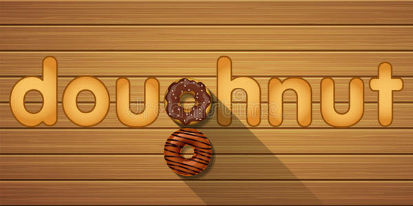 甜甜圈词与巧克力甜甜圈的顶部视图