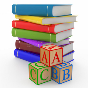 立方体字母表和书籍教育概念
