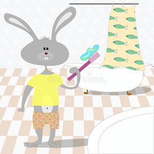 打扫 孩子们 照顾 就寝时间 浴室 动物 野兔 睡衣 牙膏
