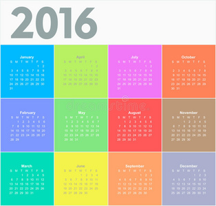 圆圈日历为2016年。