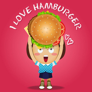 烹饪 菜单 汉堡包 卡通 插图 享受 情感 卡路里 女孩