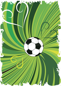 抽象的绿色足球背景与心。垂直旗帜