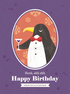 企鹅 乐趣 出生 旗帜 可爱的 卡通 插图 生日 假日 庆祝