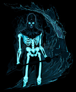 恶魔在火中带着镰刀照片