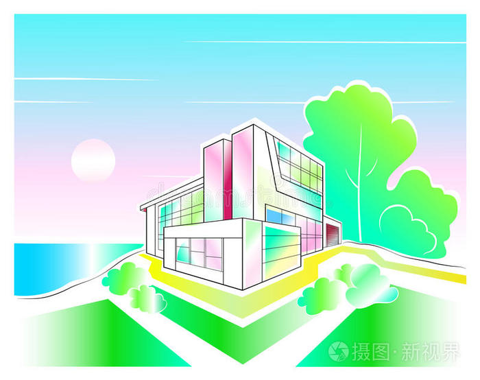 灌木丛 绘画 房子 要素 外部 商业 插图 偶像 建筑 外观