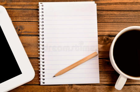 空的 笔记本 通信 饮料 咖啡 信息 桌面 复制 商业 书桌