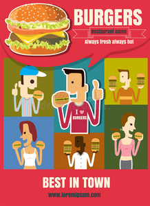 小册子或海报餐厅快餐汉堡菜单与人