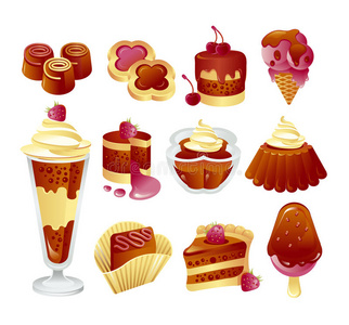 咖啡馆 糖果 食物 樱桃 结冰 美味的 收集 烘烤 插图