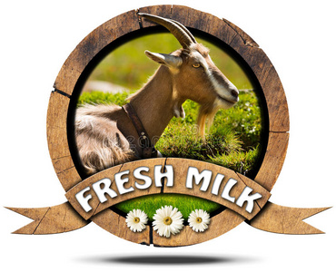 新鲜牛奶木制图标与山羊